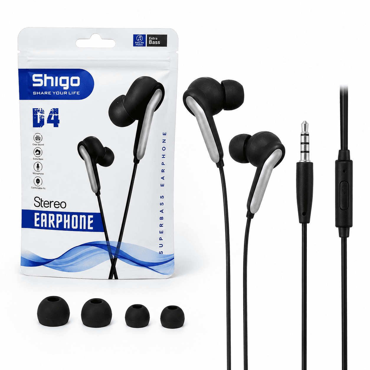 هندزفری سیمی شیگو مدل D4 | Stereo Earphone با صدای شفاف و طراحی ارگونومیک — تصویر ۲