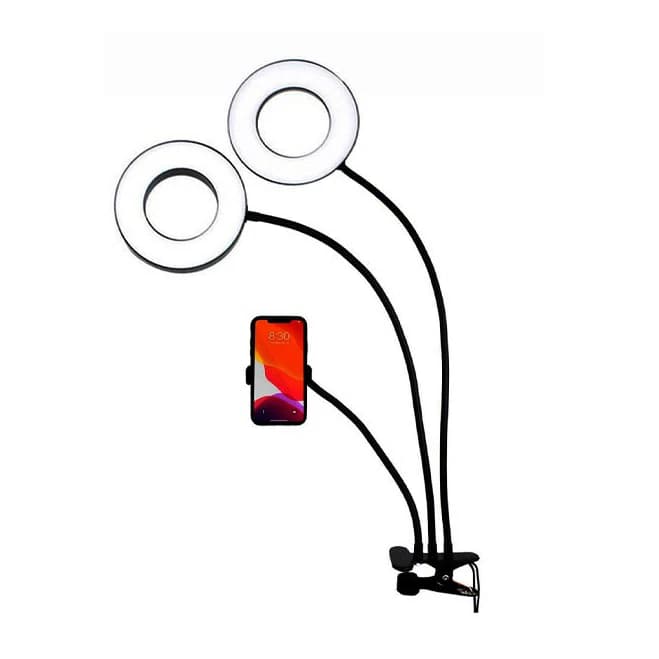 رینگ لایت مدل دو شاخه به همراه هولدر موبایل R22-PLUS