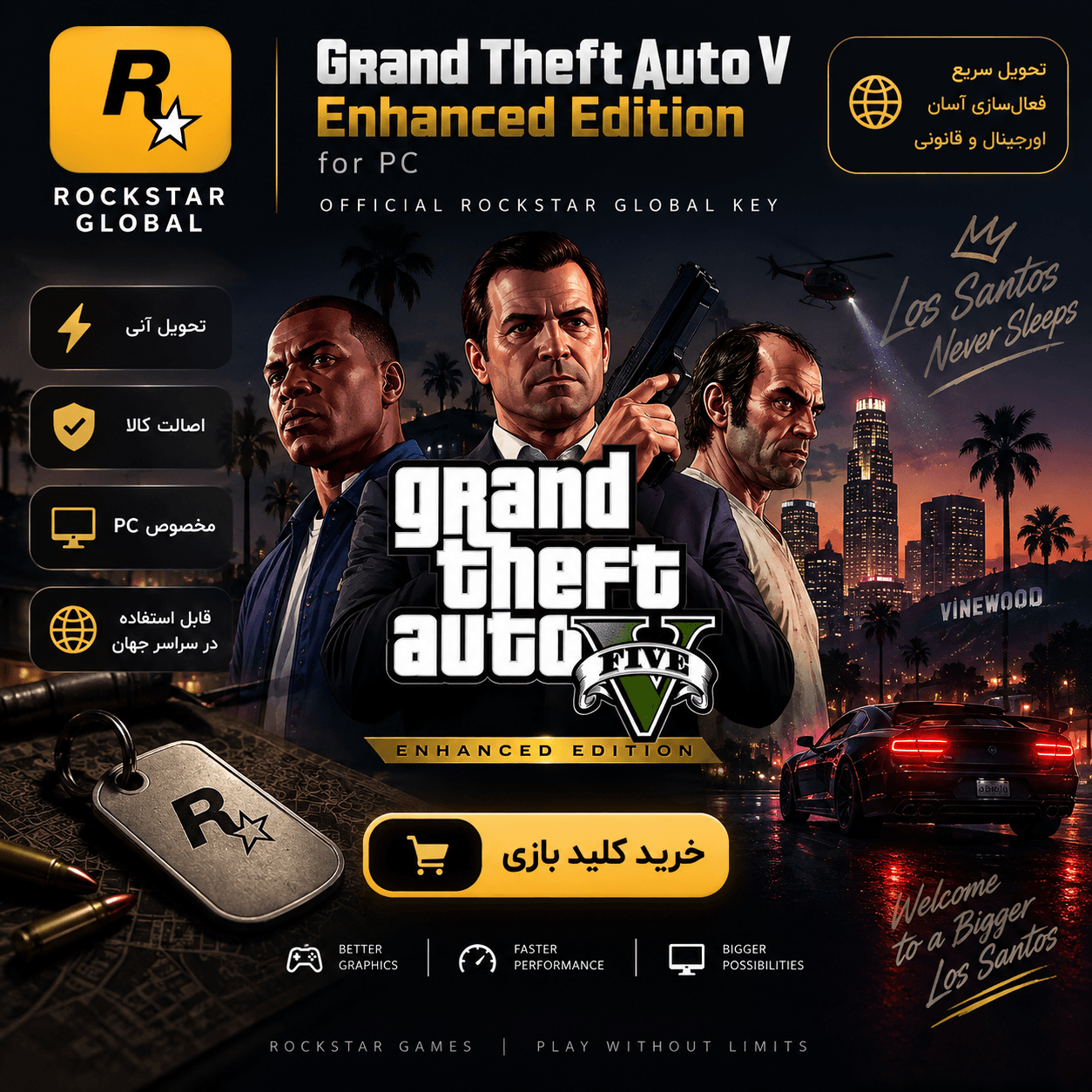 کلید Rockstar Global بازی Grand Theft Auto V Enhanced Edition برای PC