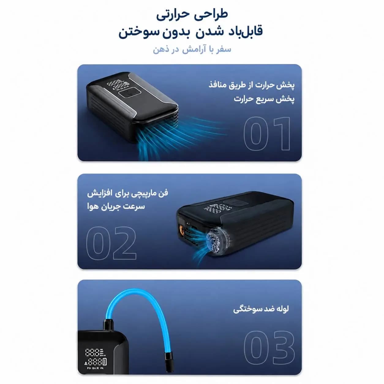 استارتر و کمپرسور باد خودرو S02 | جامپ استارتر قابل حمل ۲ در ۱ با پاوربانک — تصویر ۴