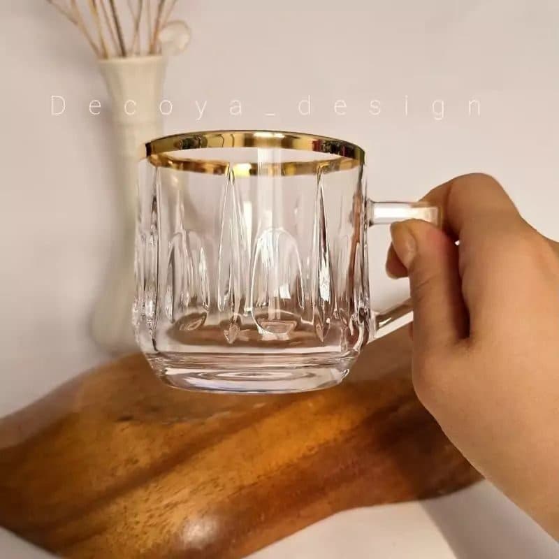 لیوان چای‌خوری نیزه لب طلا ۶ عددی
