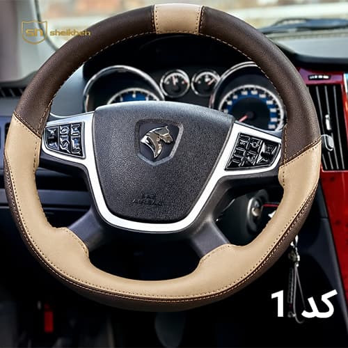 دور فرمان چرم دوختنی خودرو مناسب سمند — تصویر ۲