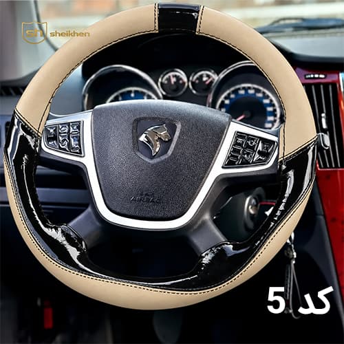 دور فرمان چرم دوختنی خودرو مناسب سمند — تصویر ۶