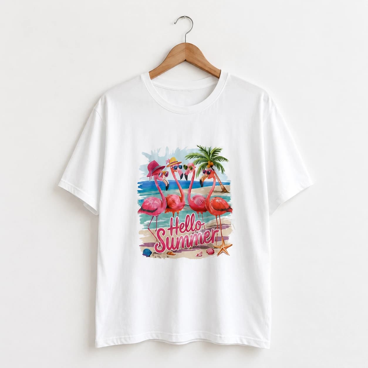 تیشرت باکسی فری سایز طرح Hello summer — تصویر ۳