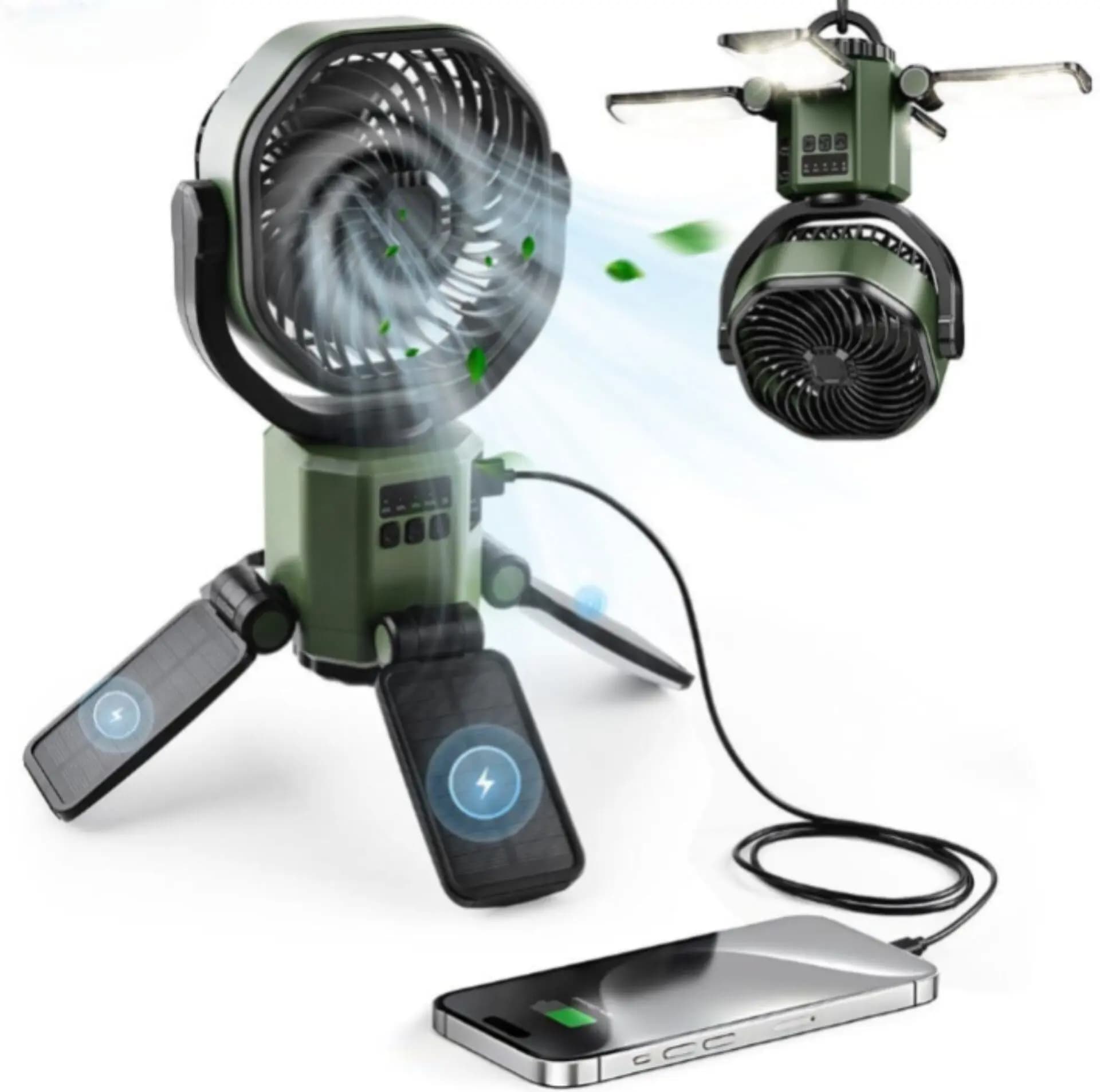 پنکه خورشیدی شارژی مدل F6611 | همراه با چراغ LED و پاوربانک