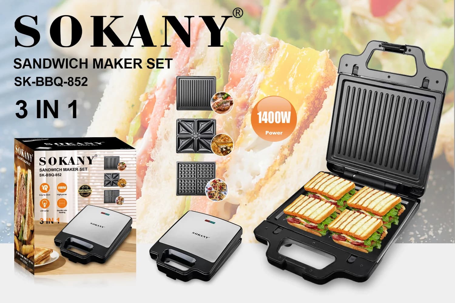ساندویچ میکر و وافل سوکانی مدل SK-BBQ-852