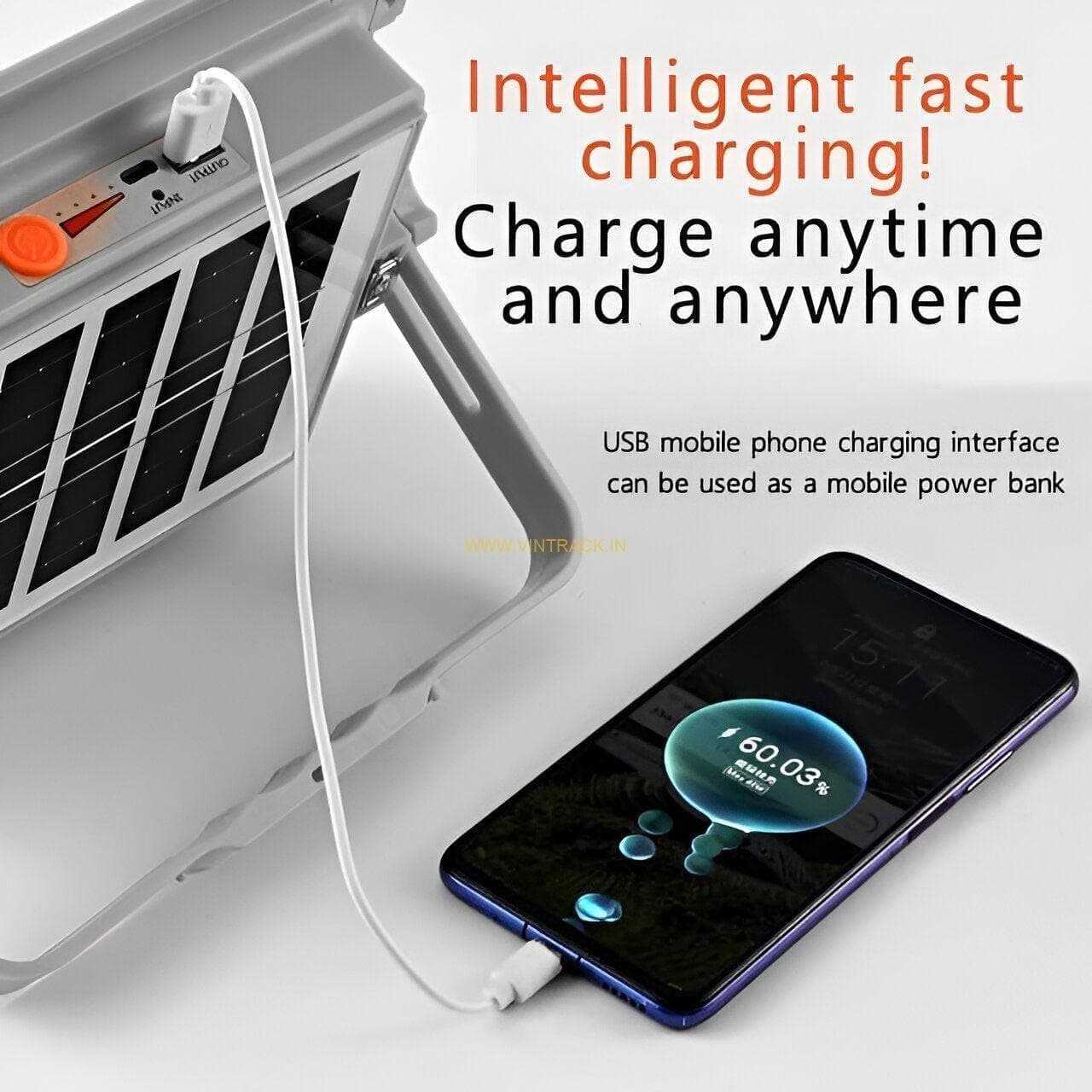 پروژکتور سیار شارژی و پاور بانک خورشیدی Solar LED Light — تصویر ۳