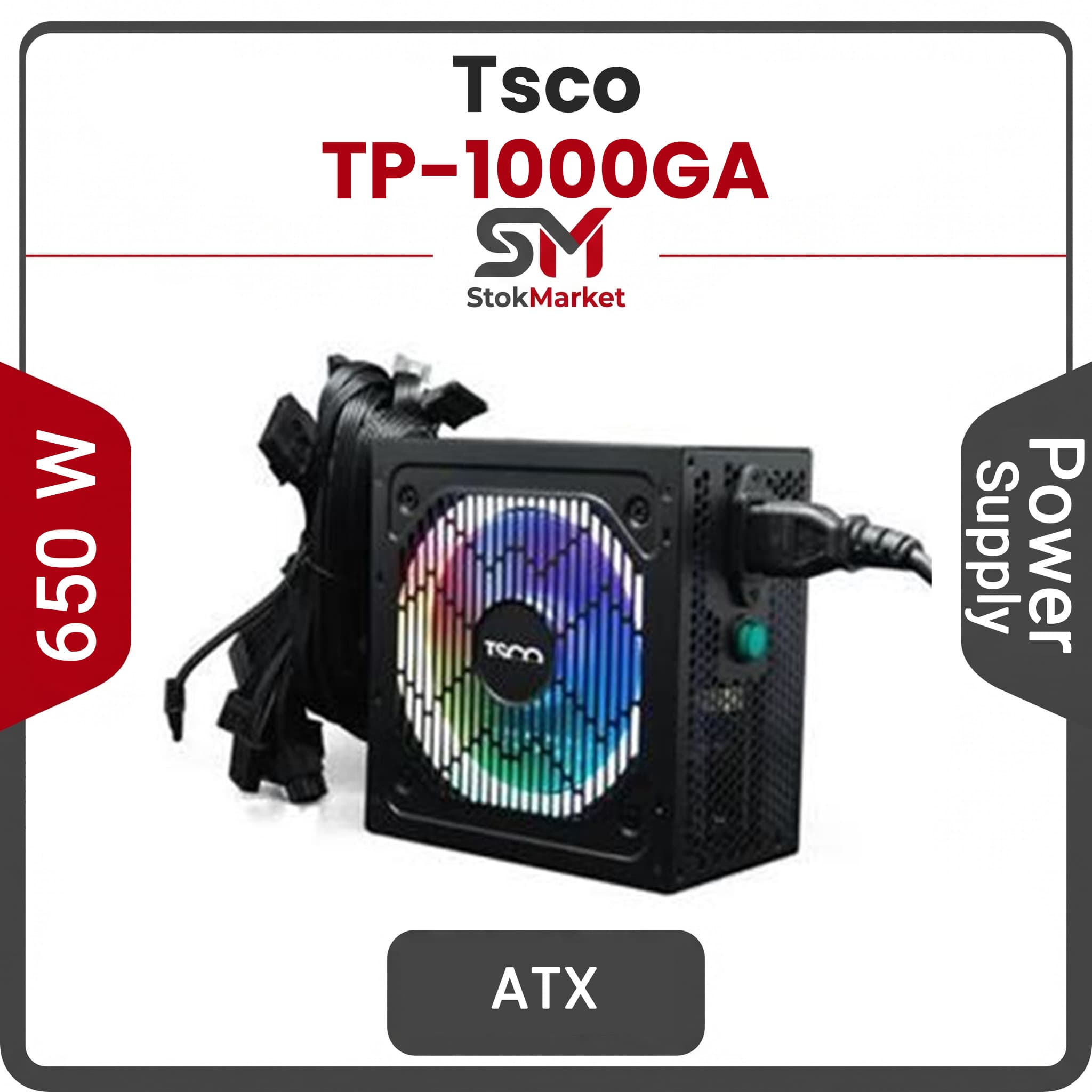 پاور گیمینگ 650 وات تسکو TP-1000GA Silver RGB