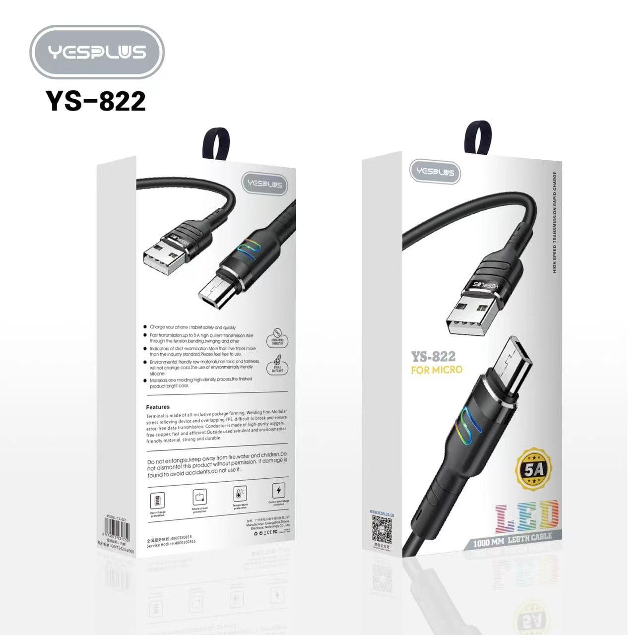 کابل شارژ و انتقال دیتا میکرو یس پلاس | عمده فروشی لوازم جانبی موبایل Yesplus YS-822
