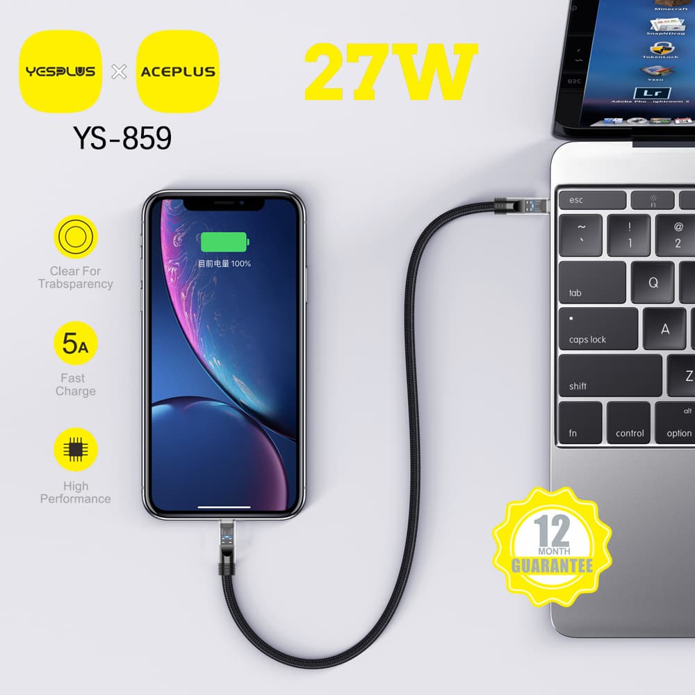 کابل فست شارژ type c to type c 5A یس پلاس | Yesplus YS-859 — تصویر ۲