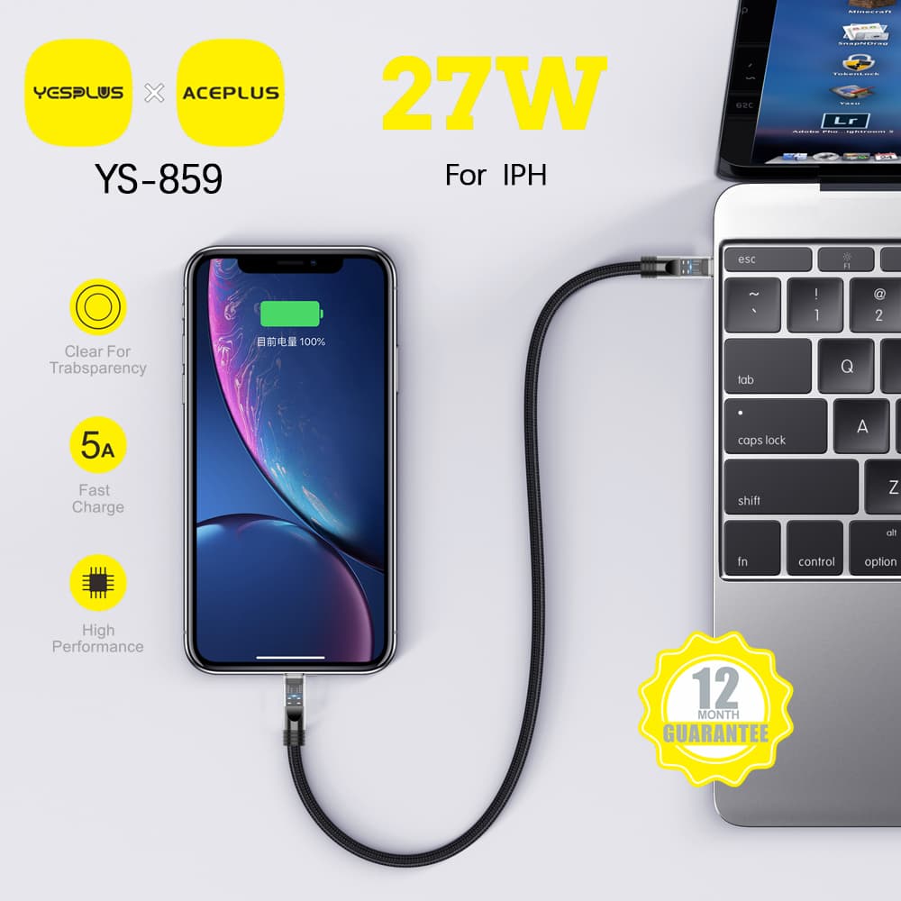 کابل فست شارژ type c to type c 5A یس پلاس | Yesplus YS-859 — تصویر ۸