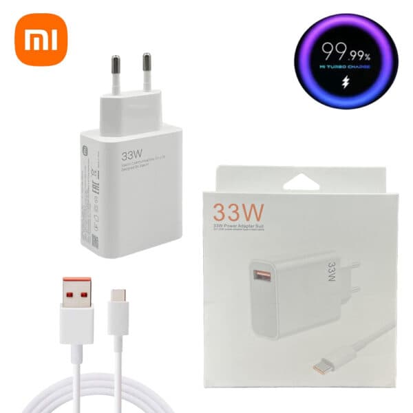 شارژر 33 وات شیائومی اورجینال + کابل تایپ سی — تصویر ۲