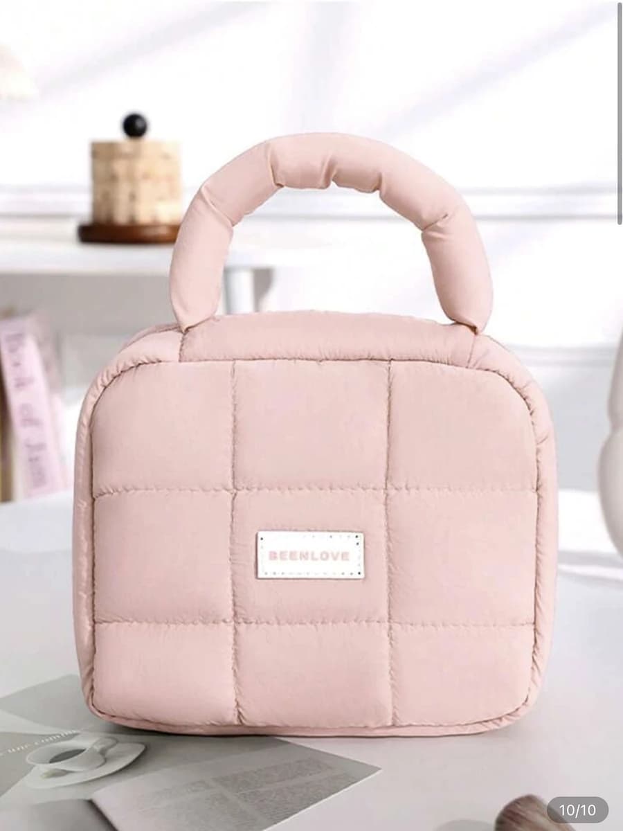 کیف آرایشی دسته‌دار پافر رنگ پنککی (Quilted Makeup Bag) مدل Beenlove
