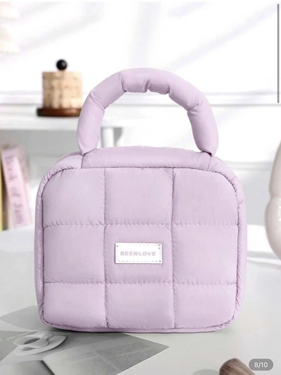 کیف آرایشی دسته‌دار پافر بنفش (Quilted Makeup Bag) مدل Beenlove