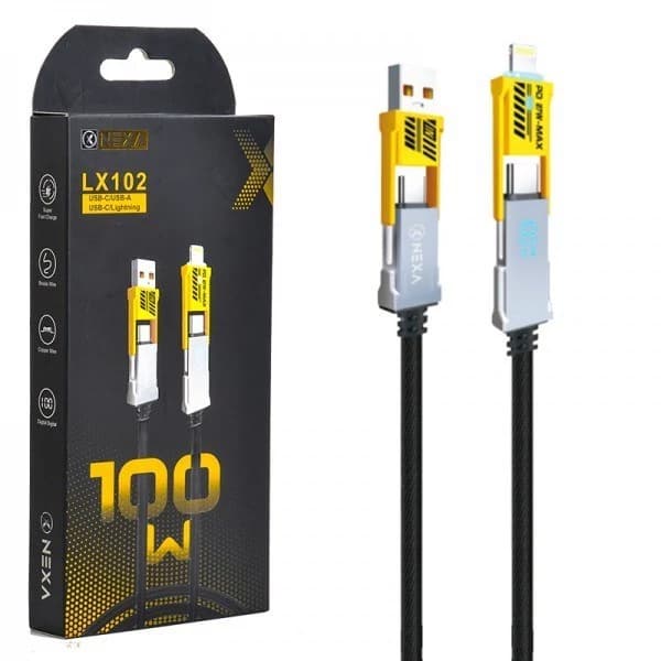 کابل شارژ 100 واتی برند NEXA نکسا مدل LX102 با سری تایپ سی و لایتنینگ و USB