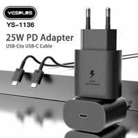 کابل وآداپتور 25 وات دوسر تایپ C برند yesplus مدلys-1136