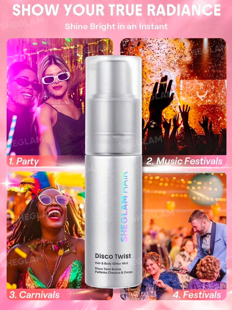 اسپری اکلیلی مو و بدن شیگلم مدل Disco Twist Hair & Body Glitter Mist – Dance Queen — تصویر ۶