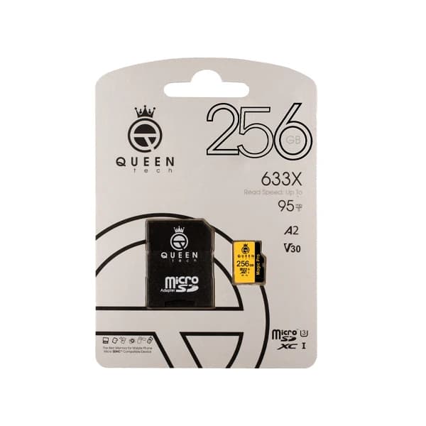 کارت حافظه Micro SD XC کوئین تک مدل A2-V30-633X کلاس 10 استاندارد UHS-l U3 سرعت 95MBps ظرفیت 256 گیگابایت
