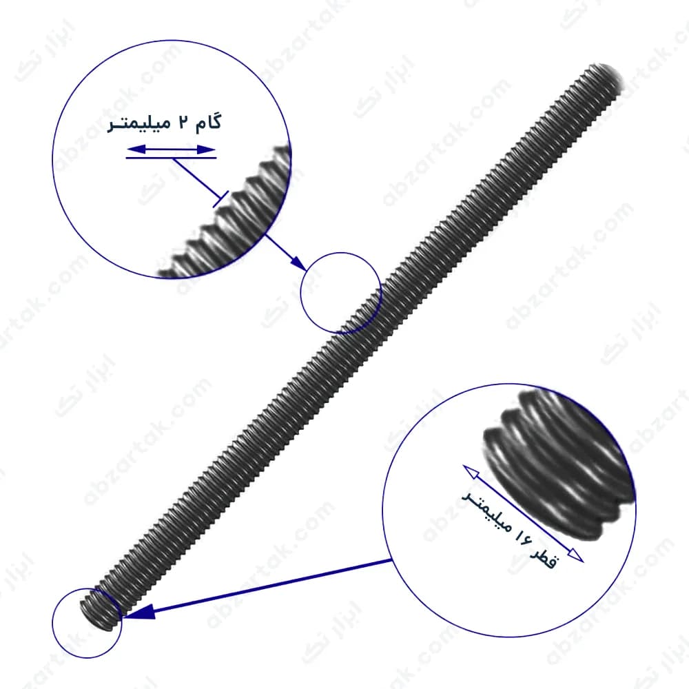 پیچ 1 متری M16 خشکه