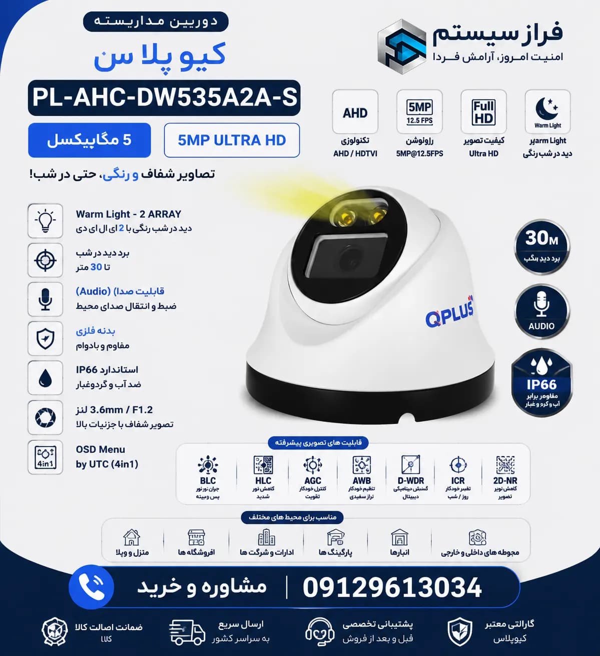 دوربین مداربسته 5 مگاپیکسلی کیوپلاس PL-AHC-DW535A2A-S — تصویر ۲