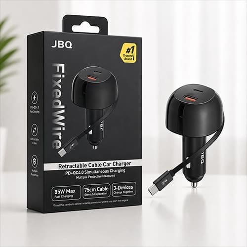 شارژر فندکی خودرو JBQ Elevano 85W کابل جمع‌ شونده