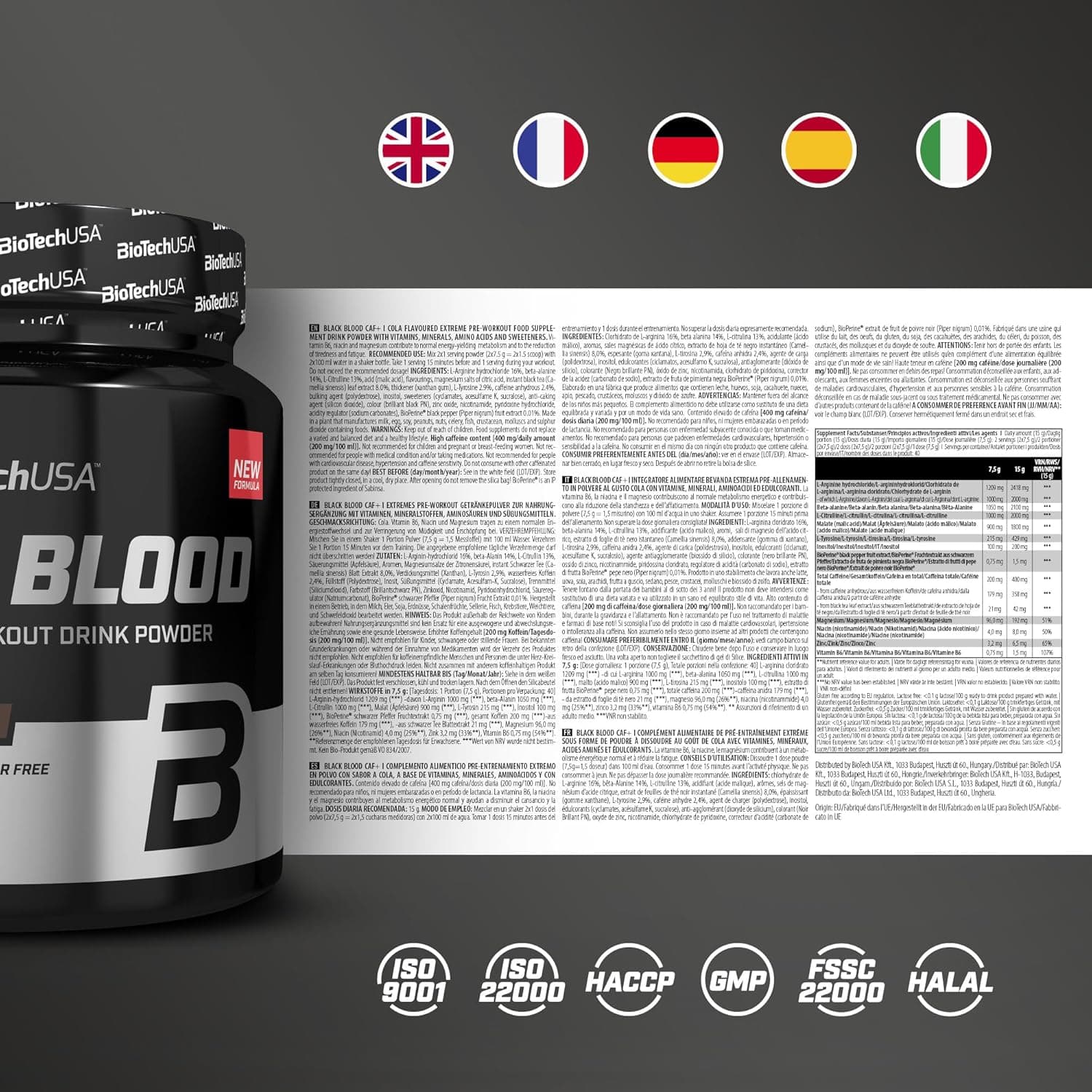 پری ورک اوت بلک بلاد بایوتک | +BioTechUSA Black Blood CAF — تصویر ۴