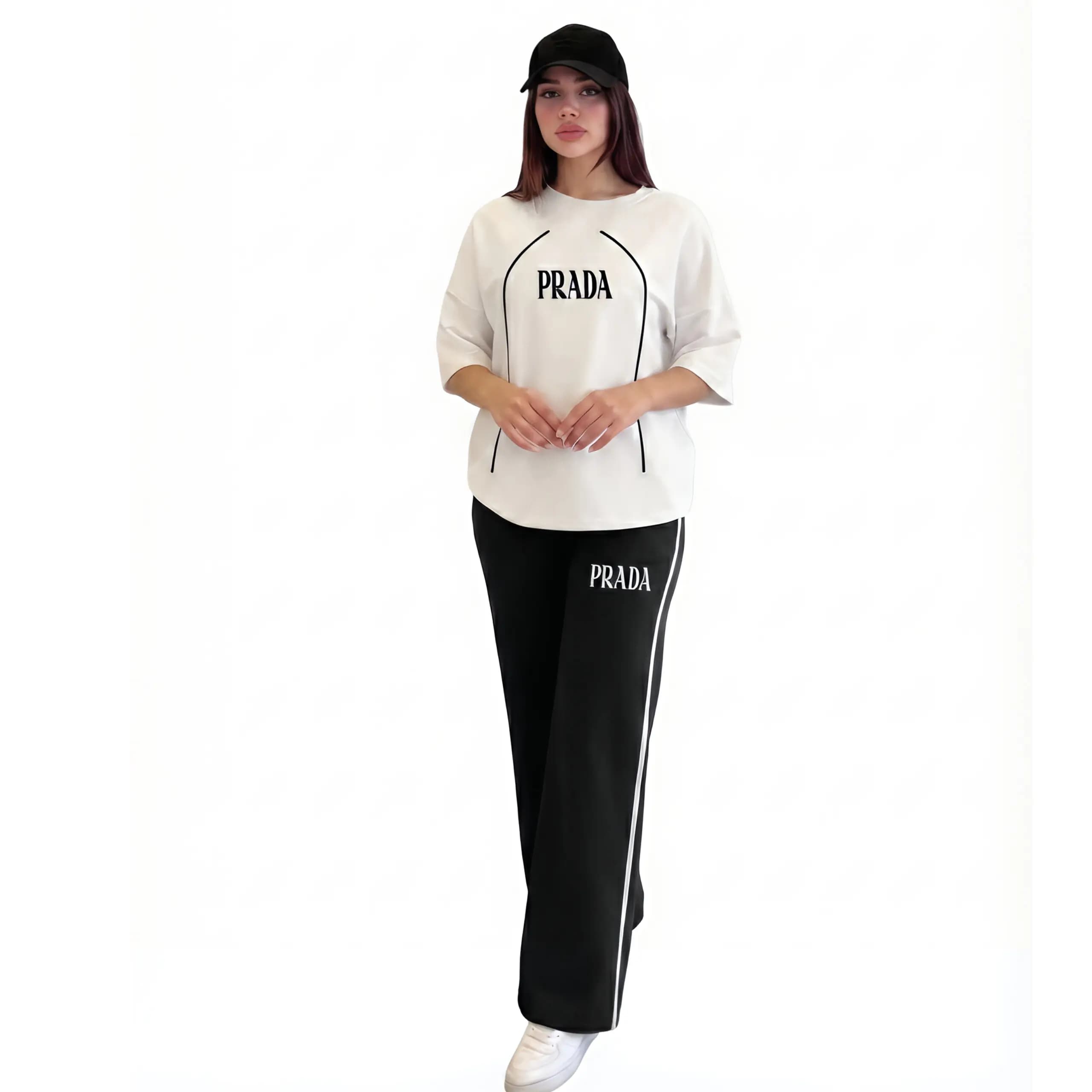 ست تیشرت شلوار فوق بیگ سایز مدل2627 PRADA — تصویر ۳