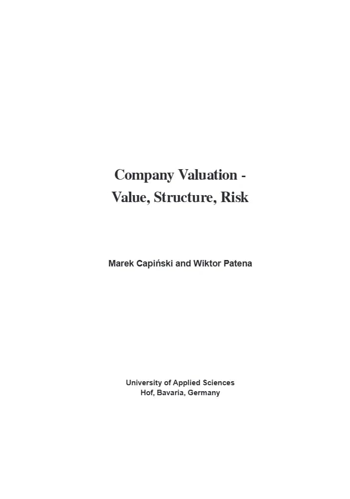 کتاب Company Valuation (ارزش‌گذاری شرکت) نسخه PDF انگلیسی | نویسنده Wiktor Patena (ویکتور پاتنا)