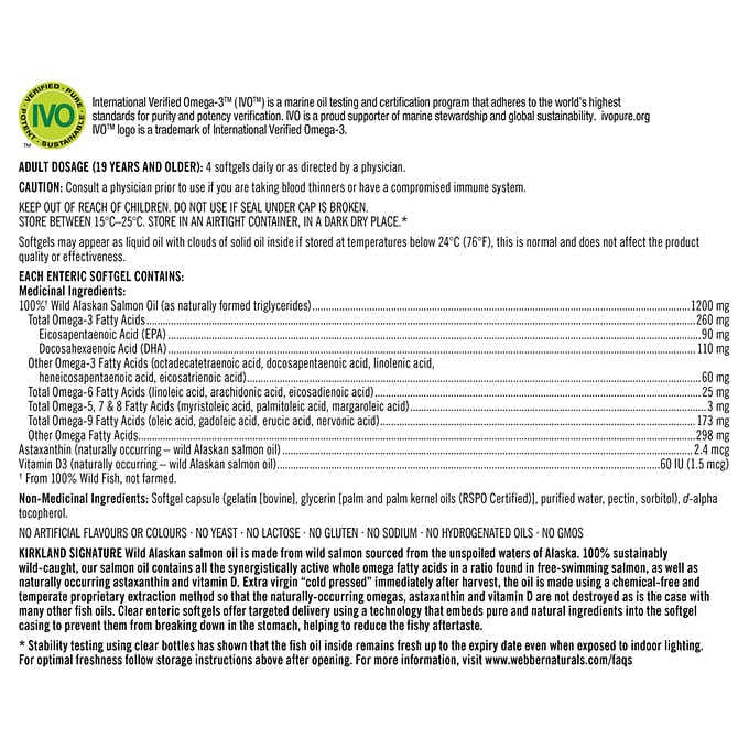 امگا۳ کرکلند فیش اویل ۱۲۰۰ mg (۳۲۰ عددی) Alaskan salmon 1200mg — تصویر ۴