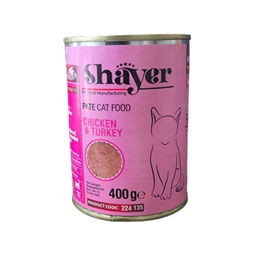 کنسرو گربه مرغ و بوقلمون شایر (Shayer) – 400 گرم