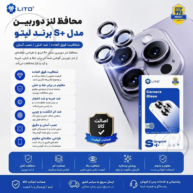 محافظ لنز دوربین رینگی آیفون 14 مدل S+ برند لیتو