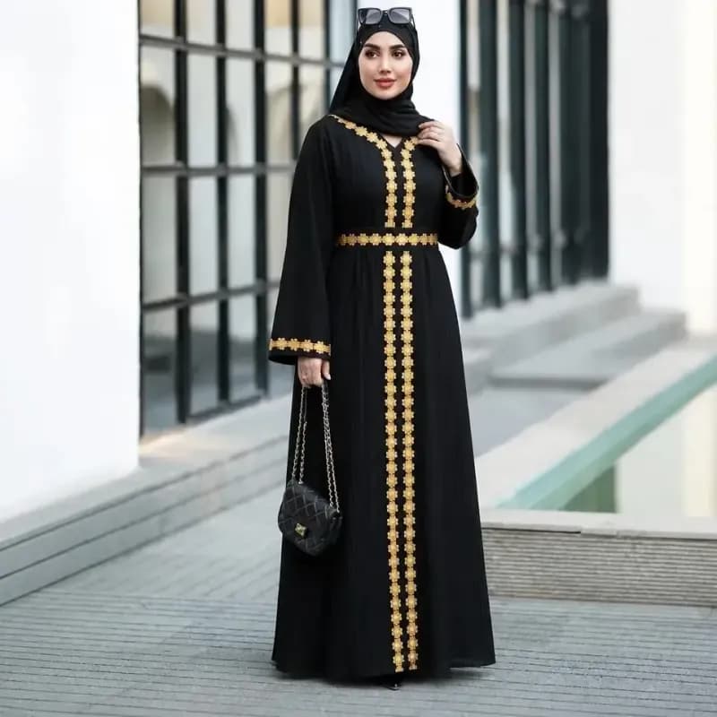 پیراهن مانتویی بلند زنانه جنس دلتا کراش رنگ مشکی سایز بزرگ — تصویر ۵
