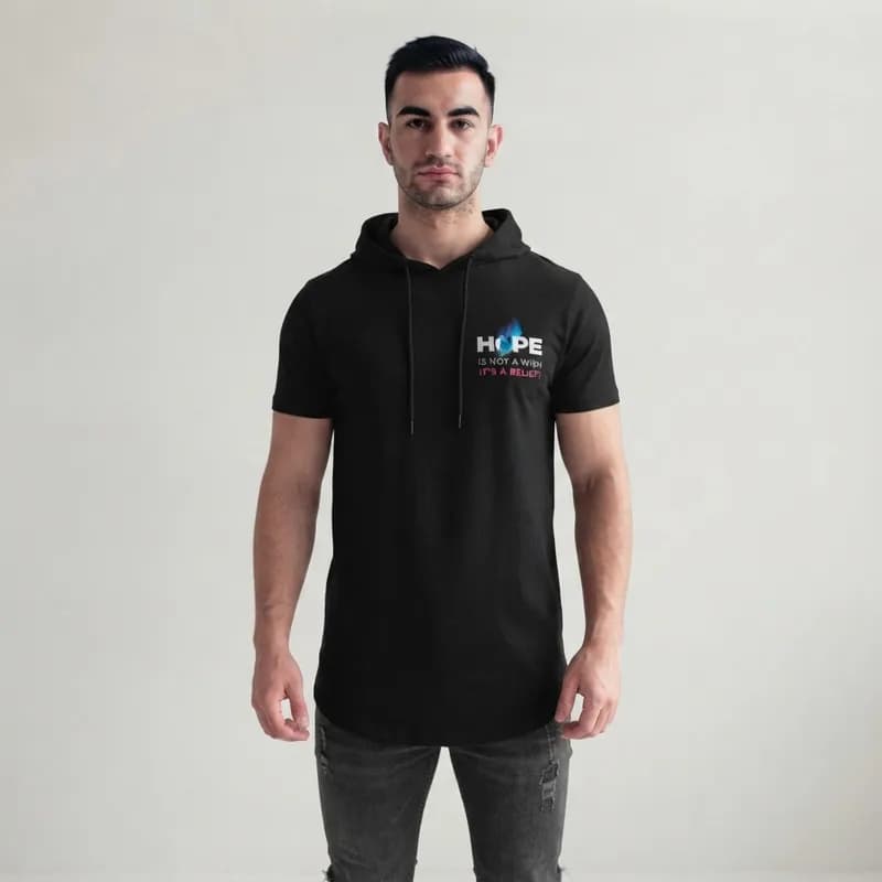 تی شرت مردانه آستین کوتاه الیاف نخی کلاهدار مدل HOPE