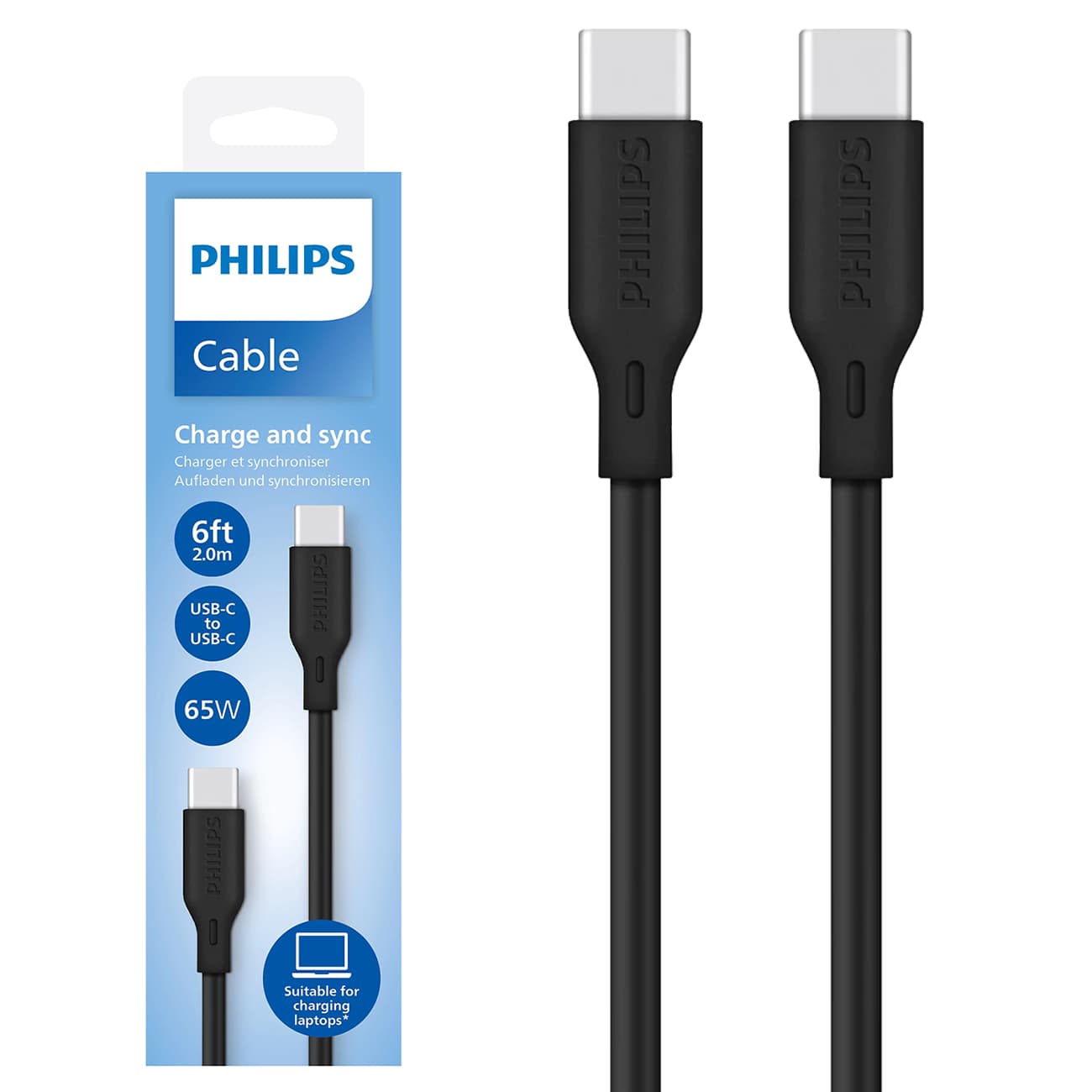 کابل تایپ سی به تایپ سی فیلیپس اورجینال 2 متر مدل PHILIPS DLC4561CB — تصویر ۴