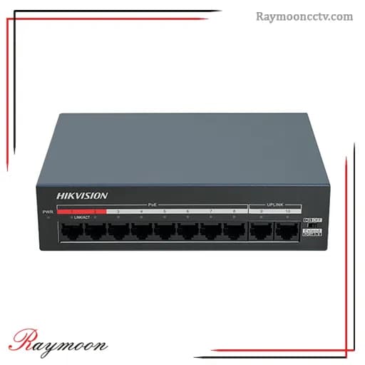 سوئیچ 8 پورت POE هایک ویژن سرعت 10/100 همراه 2 پورت آپلینک مدل DS-XS10-P