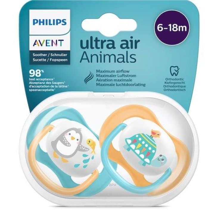 پستانک ارتودنسی 2 عددی ۰تا۶ ماه الترا سافت ultra air animals فیلیپس اونت philips avent طرح حیوانات