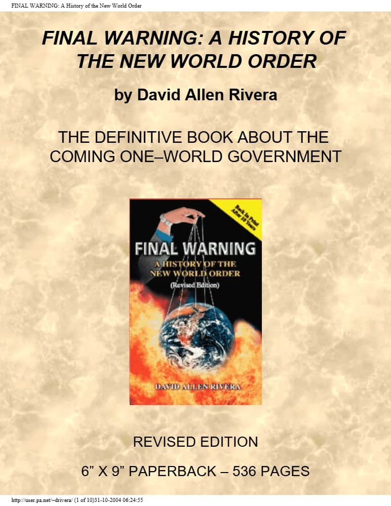 کتاب Final Warning: A History of the New World Order (هشدار نهایی: تاریخ نظم نوین جهانی) اثر دیوید آلن ریورا نسخه PDF انگلیسی