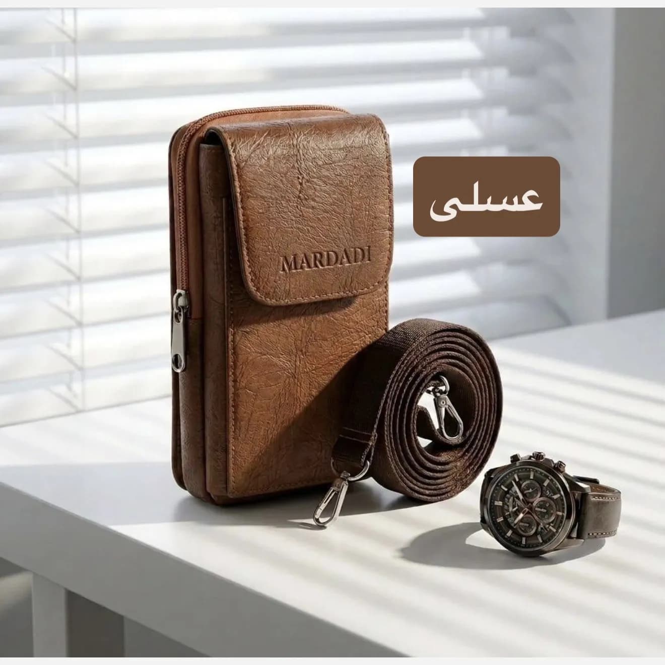 کیف مردانه جاموبایلی چرم مصنوعی روزمره — تصویر ۴