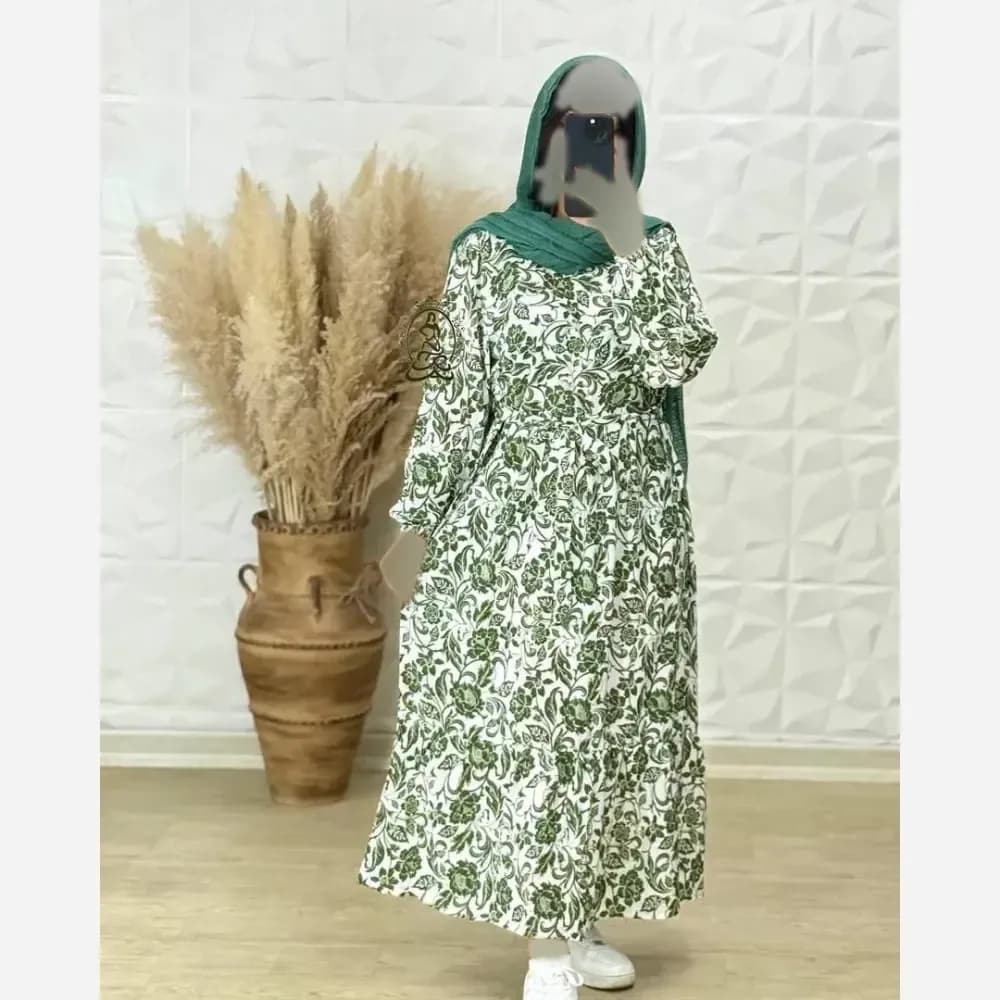 پیراهن ساحلی زنانه جنس کرپ فلور بوگاتی فری سایز تا 48 قد 136 — تصویر ۷