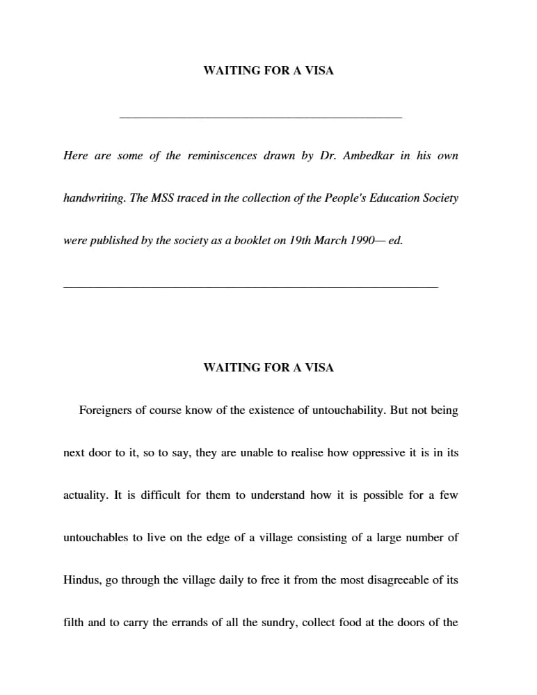 کتاب Waiting for a Visa (در انتظار ویزا) نسخه انگلیسی PDF | بی. آر. آمبدکار (B. R. Ambedkar)