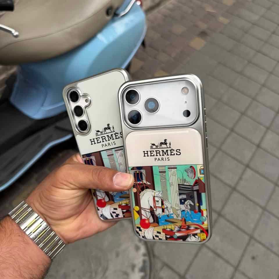 قاب گوشی Hermès سفید ستون C4779 | قاب گوشی لوکس هرمس