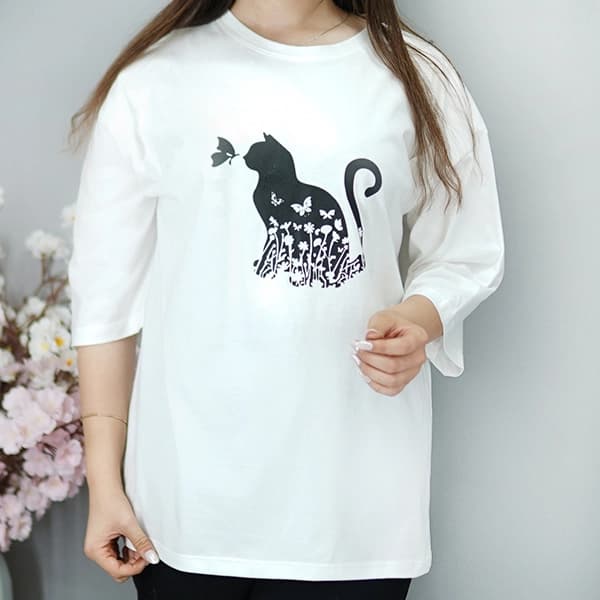 تیشرت لانگ رنگی گربه پروانه – 599 — تصویر ۳