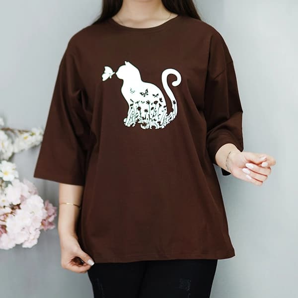 تیشرت لانگ رنگی گربه پروانه – 599