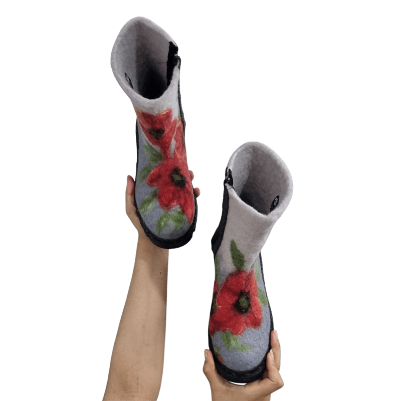 Felted Wool anemone Design Hand-Felted Ankle Boots – Hoorfelt Brand — تصویر ۲
