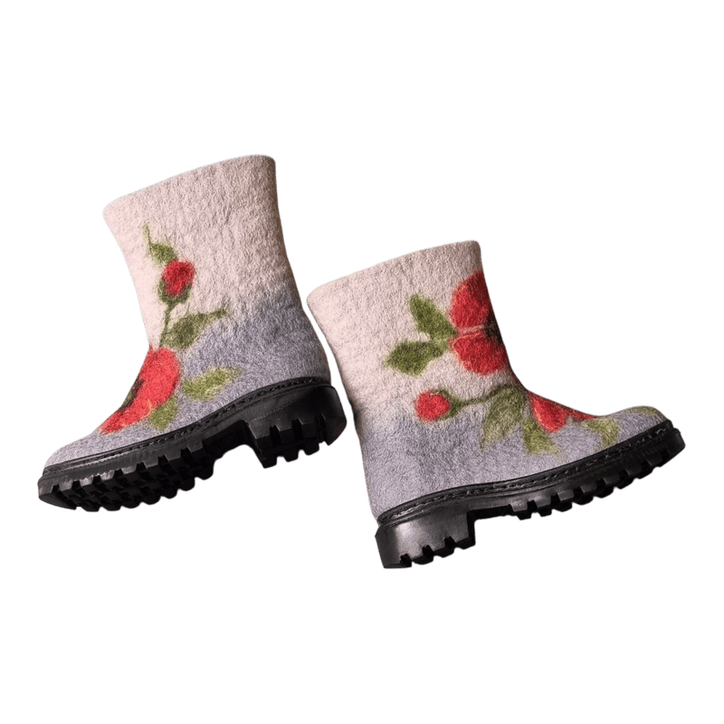 Felted Wool anemone Design Hand-Felted Ankle Boots – Hoorfelt Brand