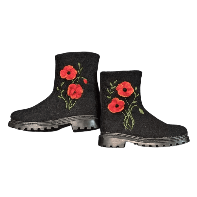 Felted Wool anemone Embossed Design Ankle Boots – Hoorfelt Brand