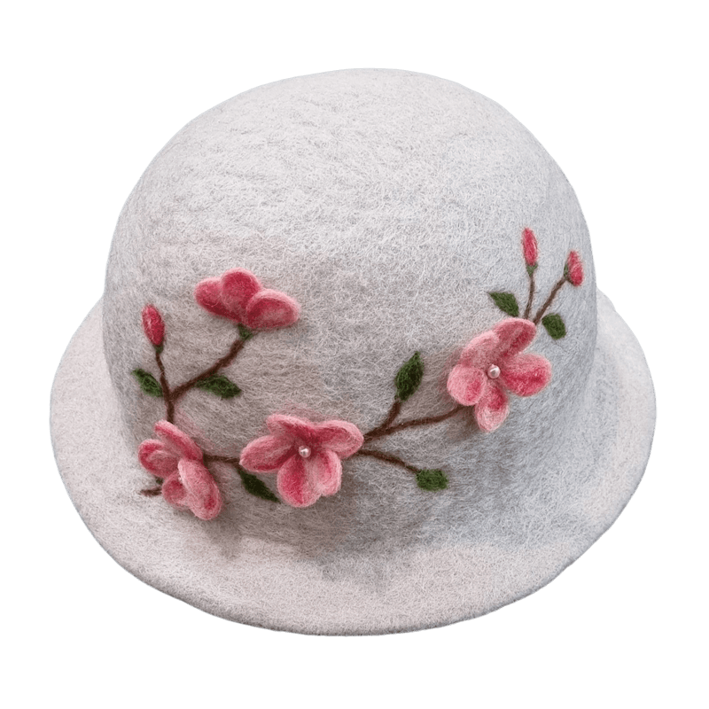 Felt Wide-Brim Hat with Embossed Blossom Design – Horfelt Brand