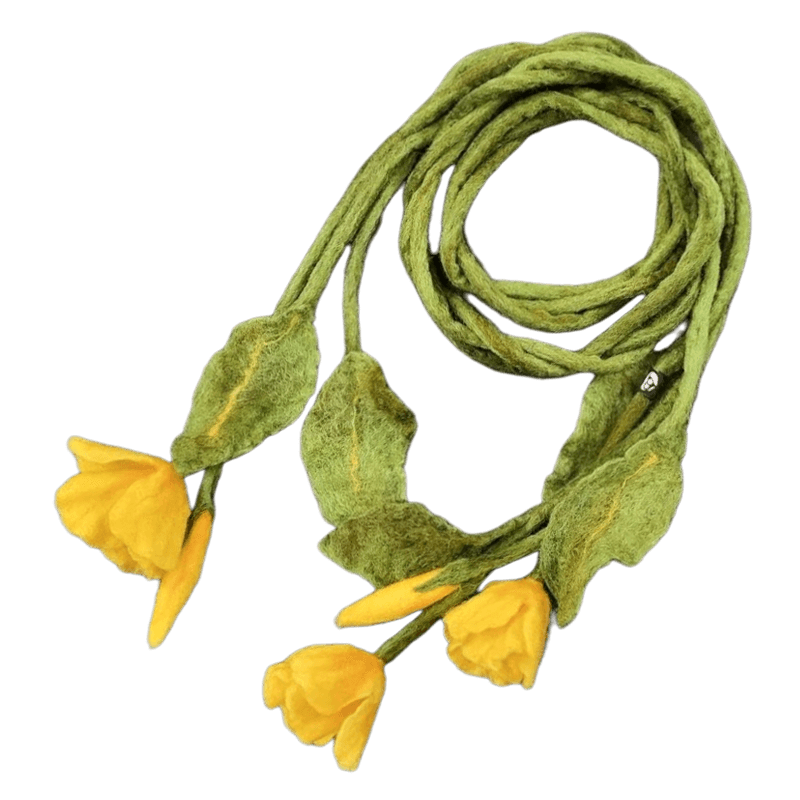 Felt Fantesy Scarf with Tulip Design 3 Flowers & 2 Buds – Horfelt Brand