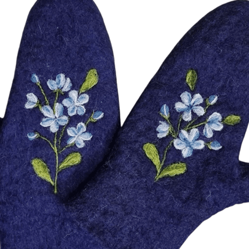 Blue jasmine flower patterned front closed wool glove – Horfelt brand — تصویر ۲