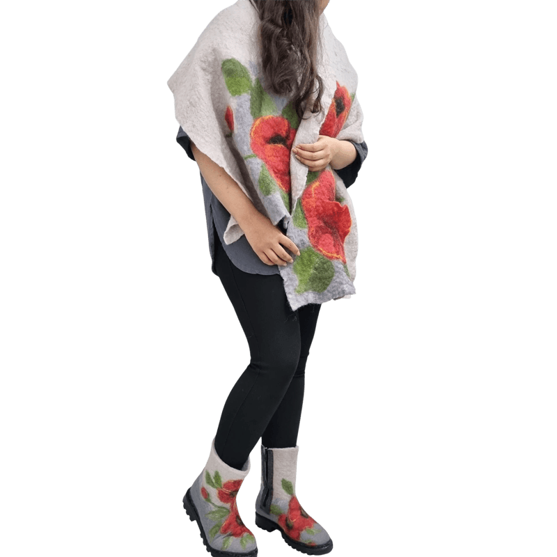 Felt Set Anemone Design Ankle Boots & Shawel – Hoorfelt Brand — تصویر ۳